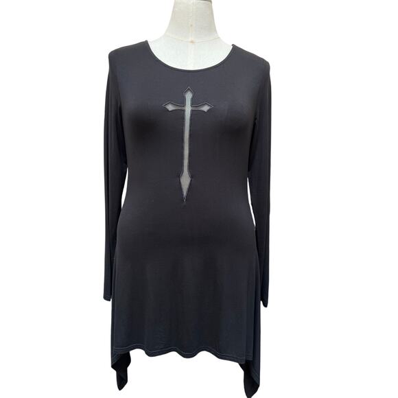 Killstar Repent Long Sleeve Asymmetric Hem Tunic Women's Size XL Black - Picture 1 of 4